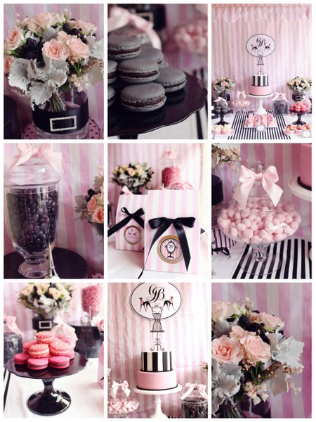 Dessert station Poss' Party Parisian themed black and pink